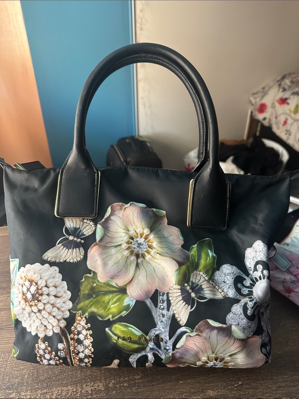 Ted Baker Black Floral and Butterfly Tote